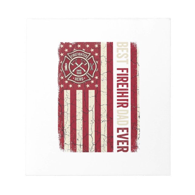 Firefighter Dad Vertical Flag Vintage Notepad (Front)