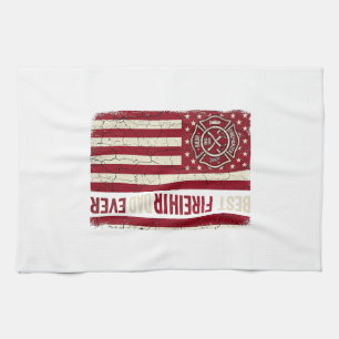 Firefighter Dad Vertical Flag Vintage Tea Towel