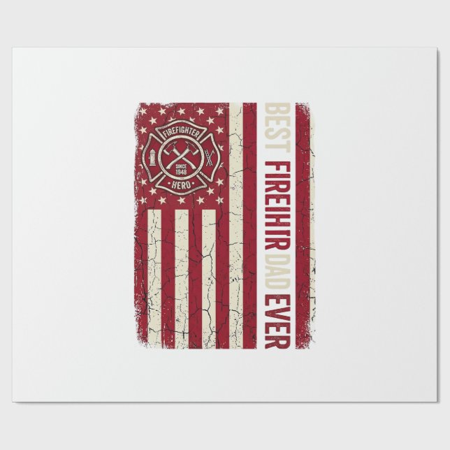 Firefighter Dad Vertical Flag Vintage Wrapping Paper (Flat)