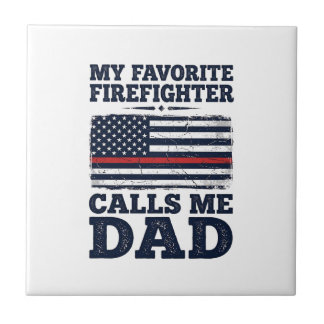 Firefighter Dad Vintage Flag Shirt Design_1 Ceramic Tile