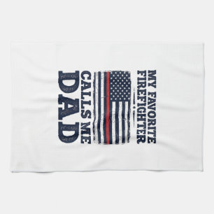 Firefighter Dad Vintage Flag Shirt Design_1 Tea Towel