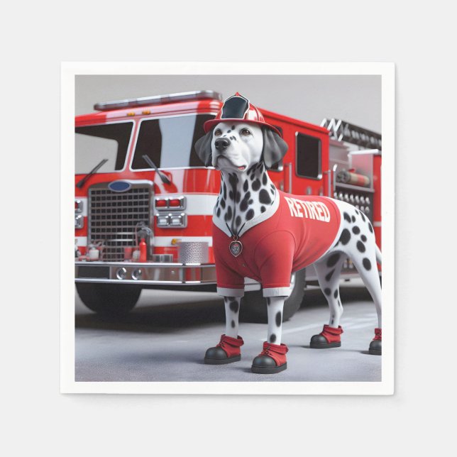 Firefighter Dalmation Wearing a Retired Shirt Napkin (Front)