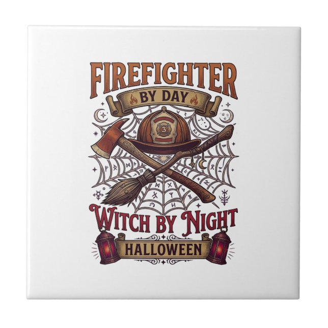 Firefighter Day Witch Night Halloween Helmet Axe B Ceramic Tile (Front)