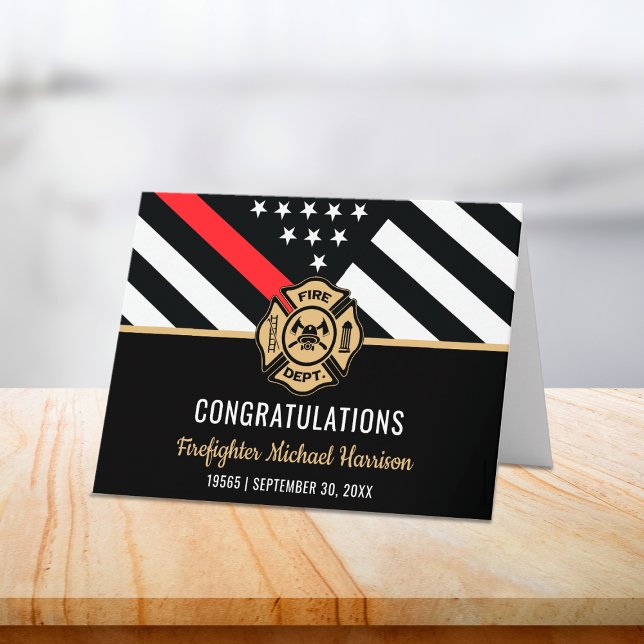 Firefighter Department Fire Academy Graduation Card (Firefighter Red Line Flag Fire Academy Graduation Card)
