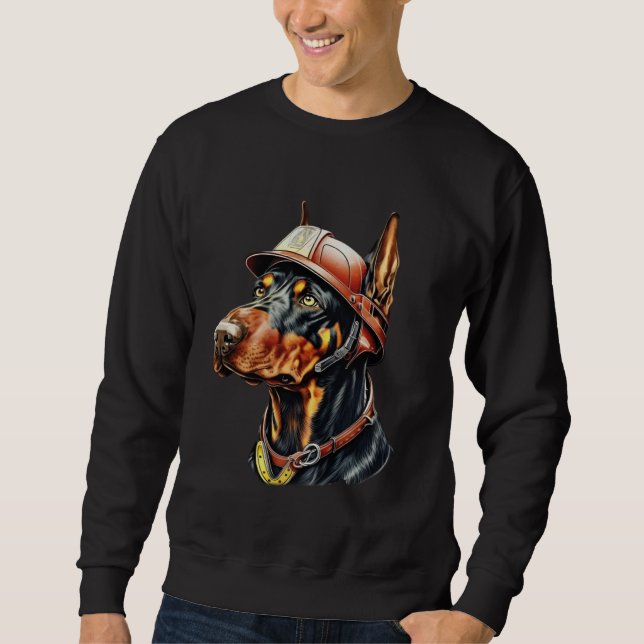 FireFighter Dog For Doberman Pinscher Dad Fire Fig Sweatshirt (Front)