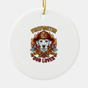 Firefighter Dog Lover Dalmatian Fire Helmet Axes F Ceramic Ornament