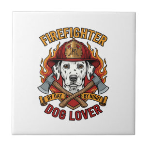 Firefighter Dog Lover Dalmatian Fire Helmet Axes F Ceramic Tile