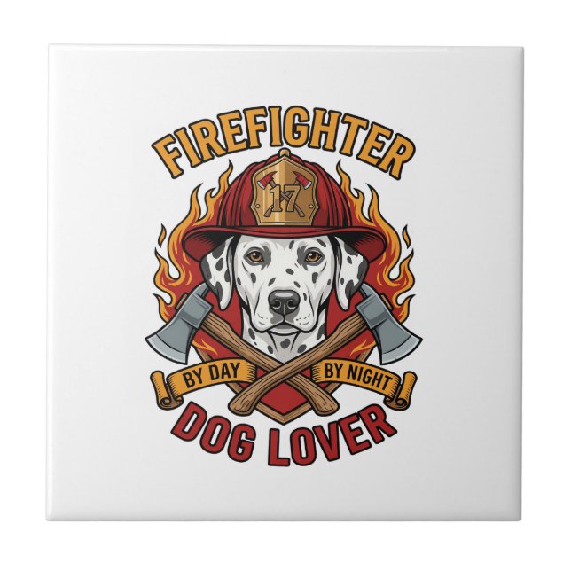 Firefighter Dog Lover Dalmatian Fire Helmet Axes F Ceramic Tile (Front)