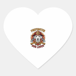 Firefighter Dog Lover Dalmatian Fire Helmet Axes F Heart Sticker
