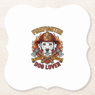Firefighter Dog Lover Dalmatian Fire Helmet Axes F Paper Coaster