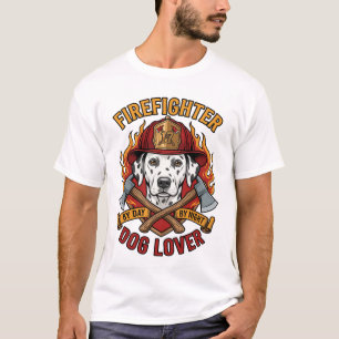Firefighter Dog Lover Dalmatian Fire Helmet Axes F T-Shirt