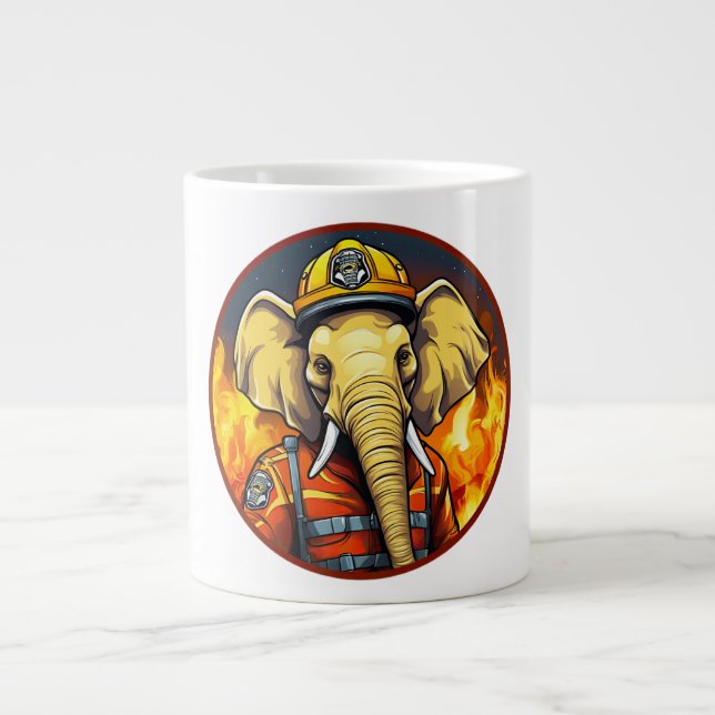 Firefighter elephant large coffee mug (Front)