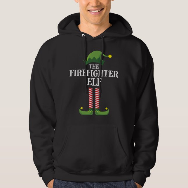 Firefighter Elf Matching Family Christmas Party Hoodie (Front)