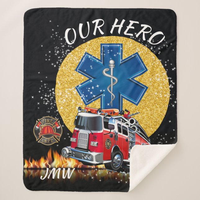 Firefighter EMS Wrapped in Love Sherpa Blanket (Front)