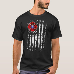 Firefighter EMT Firefighter EMS USA Flag Back Prin T-Shirt