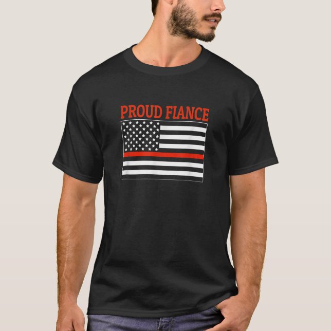 Firefighter Fiance Proud Fiance American Flag Wome T-Shirt (Front)