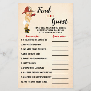 Firefighter Find the Guest Baby Shower Game Card