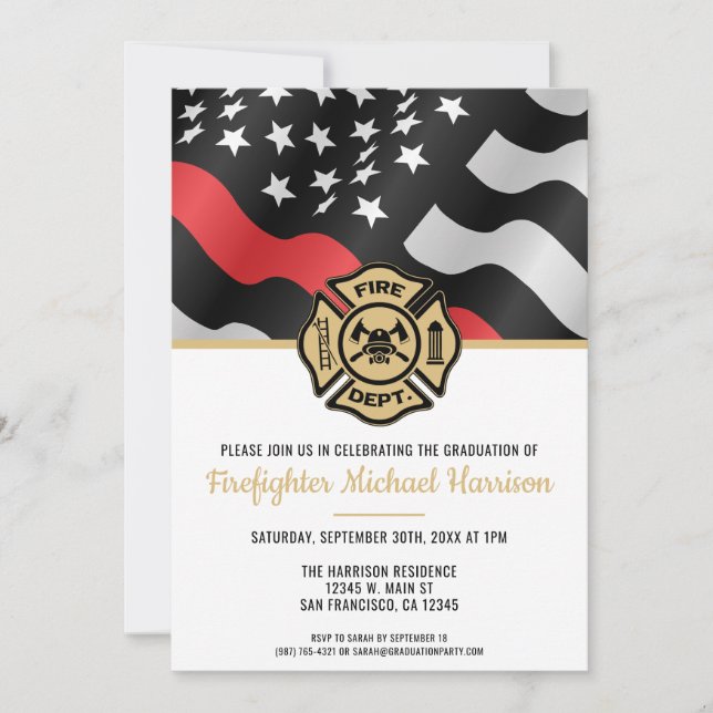 Firefighter Fire Academy Fireman Graduation Party Invitation (Front)