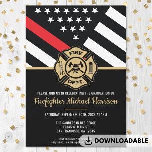 Firefighter Fire Academy Fireman Graduation Party Invitation