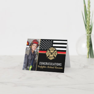 Firefighter Fire Academy Flag Graduation Photo Card