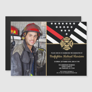 Firefighter Fire Academy Graduation Fireman Photo Magnetic Invitation