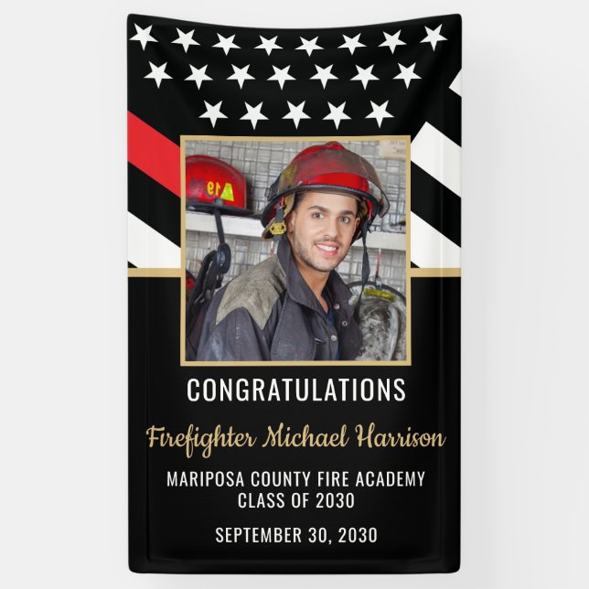 Firefighter Fire Academy Graduation Party Photo Banner (Vertical)