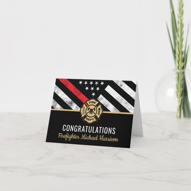 Firefighter Fire Academy Graduation Red Line Flag Card (Front)