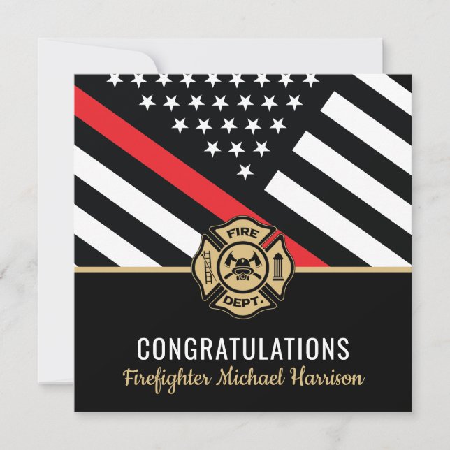 Firefighter Fire Academy Red Line Flag Graduation Card (Front)