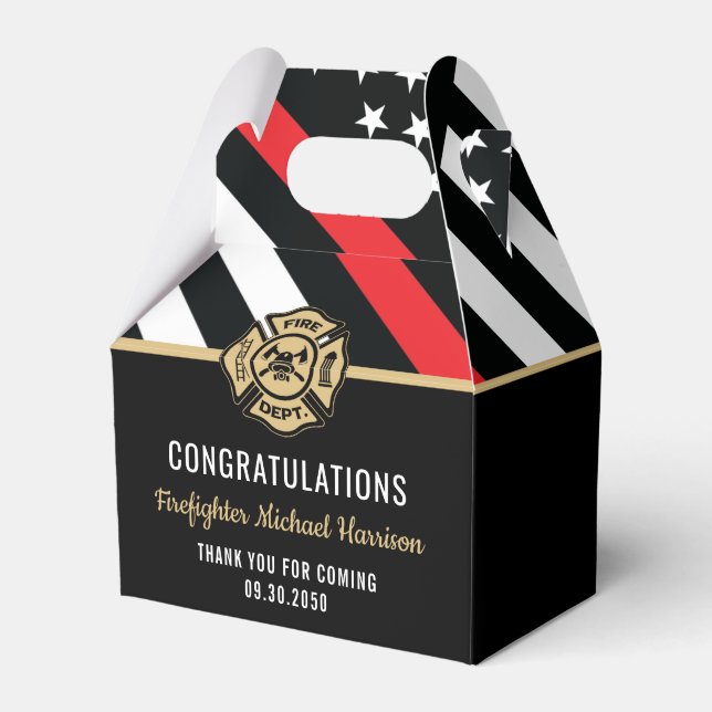 Firefighter Fire Academy Red Line Flag Graduation Favour Box (Front Side)