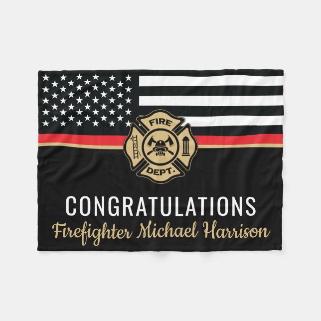 Firefighter Fire Academy Red Line Flag Graduation Fleece Blanket (Front (Horizontal))
