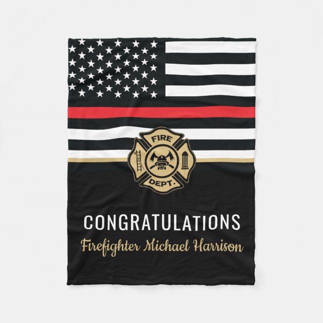 Firefighter Fire Academy Red Line Flag Graduation  Fleece Blanket (Front)