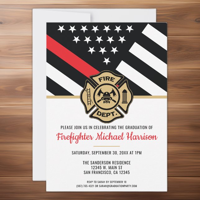 Firefighter Fire Academy Red Line Flag Graduation Invitation (Firefighter Fire Academy Red Line Flag Graduation Invitation)