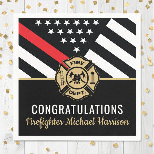 Firefighter Fire Academy Red Line Flag Graduation Napkin