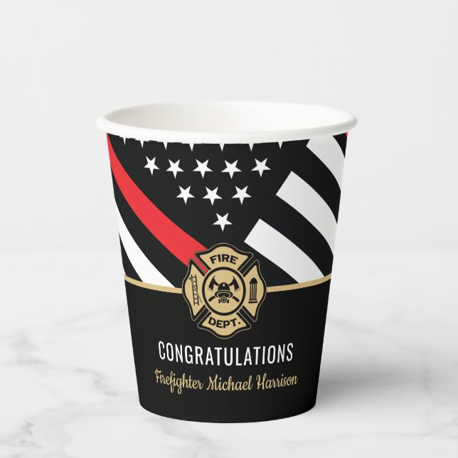 Firefighter Fire Academy Red Line Flag Graduation Paper Cups (Front)