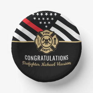 Firefighter Fire Academy Red Line Flag Graduation Paper Plate