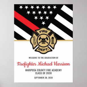 Firefighter Fire Academy Red Line Flag Graduation Poster