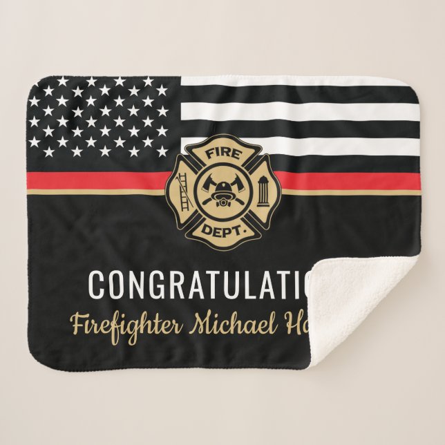 Firefighter Fire Academy Red Line Flag Graduation Sherpa Blanket (Front (Horizontal))