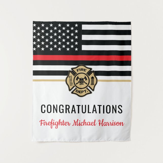 Firefighter Fire Academy Red Line Flag Graduation Tapestry (Front)