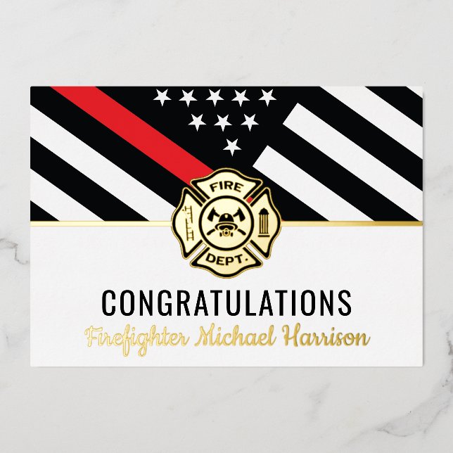 Firefighter Fire Academy Red Line Graduation Card (Front)