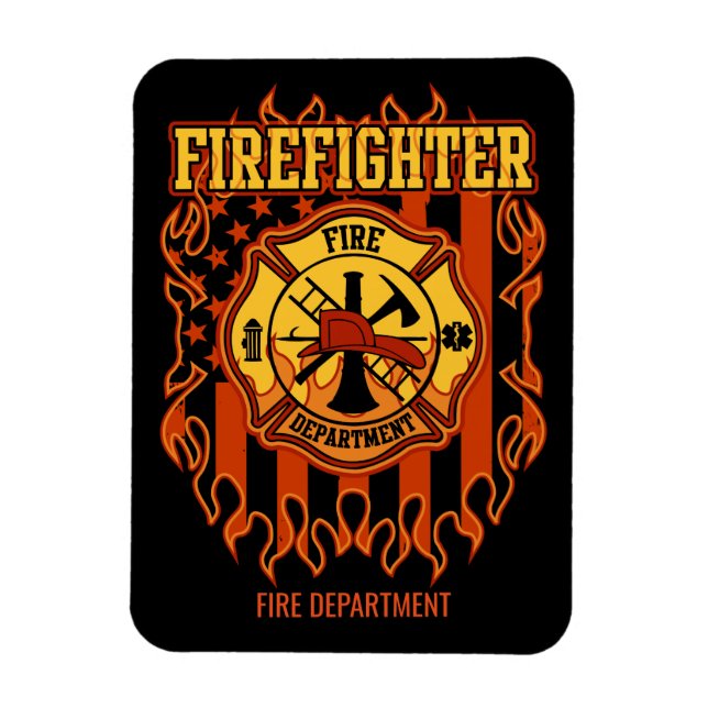 Firefighter Fire Department Badge and Flag Magnet (Vertical)