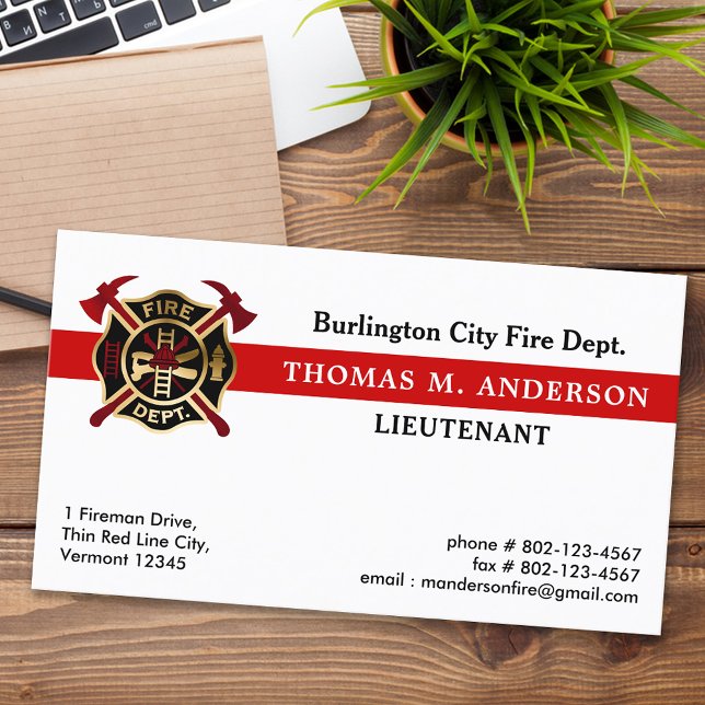 Firefighter Fire Department Custom Logo Fireman  Business Card (Creator Uploaded)