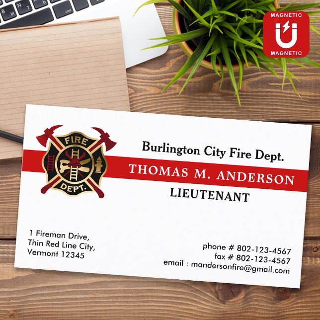 Firefighter Fire Department Custom Logo Fireman  Magnetic Business Card (Creator Uploaded)