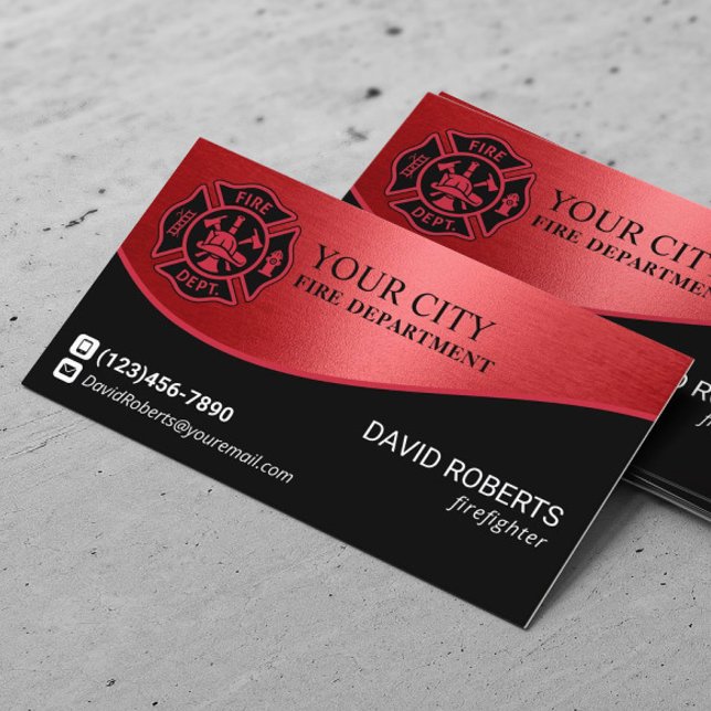 Firefighter Fire Department Fireman Red Metal Business Card (Creator Uploaded)