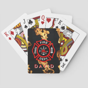 Firefighter Fire Department Flames   Custom Name Playing Cards