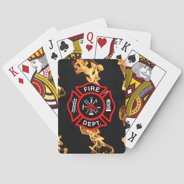 Firefighter | Fire Department Flames Red Shield Playing Cards (Back)
