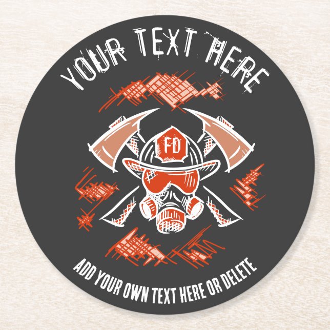 Firefighter / Fire Department Gift Template.  Round Paper Coaster (Front)