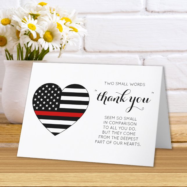 Firefighter Fire Department Heart Thin Red Line Thank You Card (Creator Uploaded)