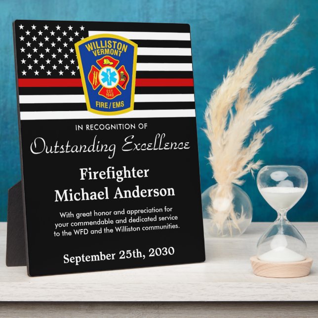 Firefighter Fire Department Logo Recognition Award Plaque (Side)