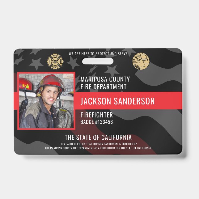 Firefighter Fire Department Photo Employee ID Badge (Front)