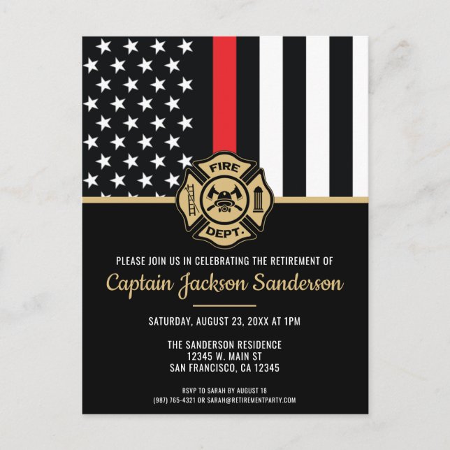 Firefighter Fire Department Retirement Fireman Invitation Postcard (Front)